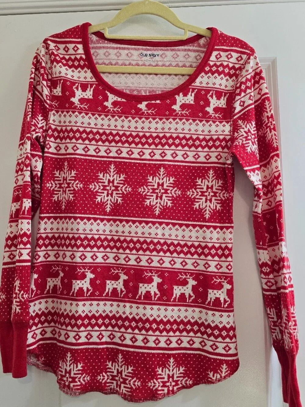 Old Navy Thermal-Knit Pajama Set - Red Fair Isle Reindeer and Snow